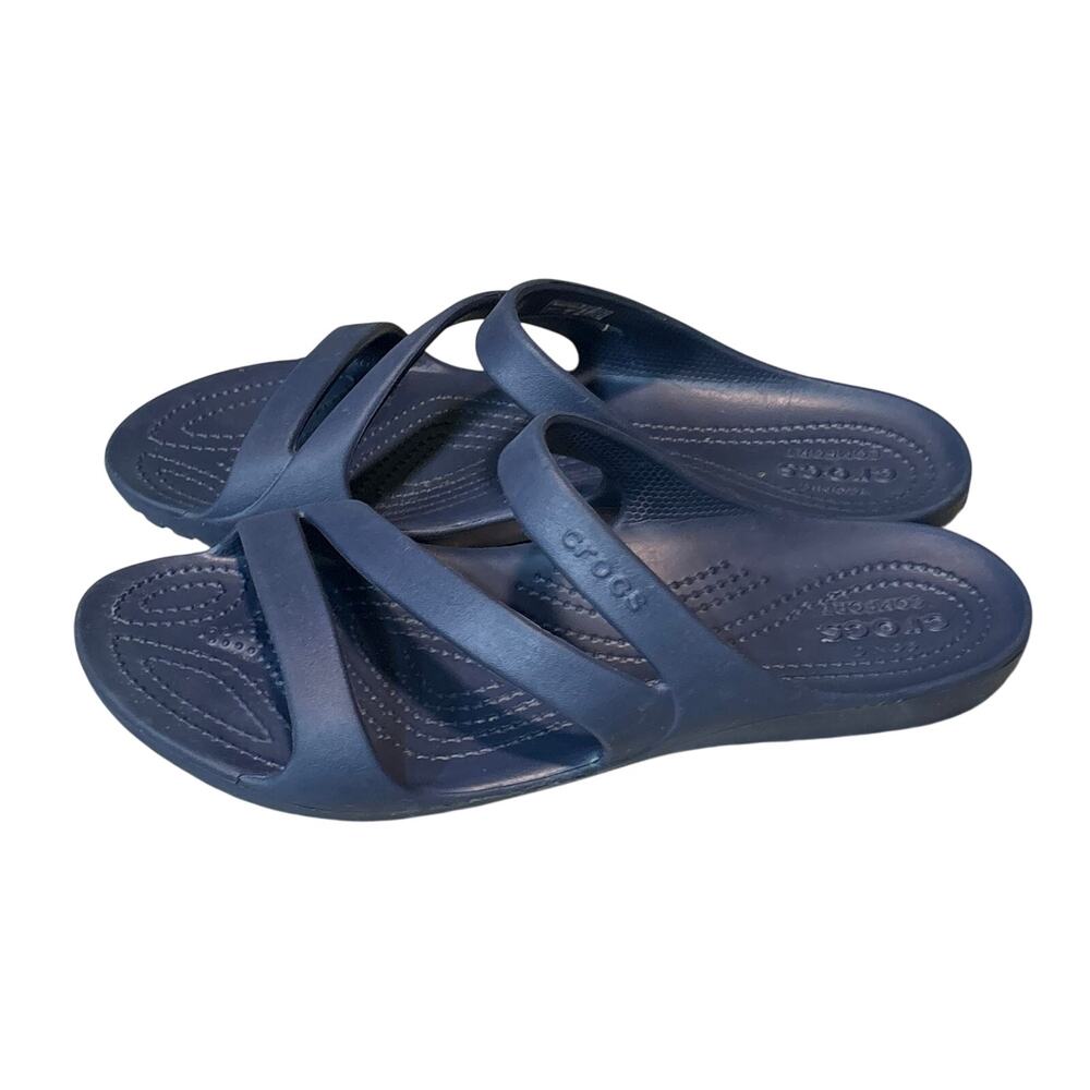 Crocs Kadee II Navy Blue Slip On Comfort Strappy Sandals Size 10 Women's
